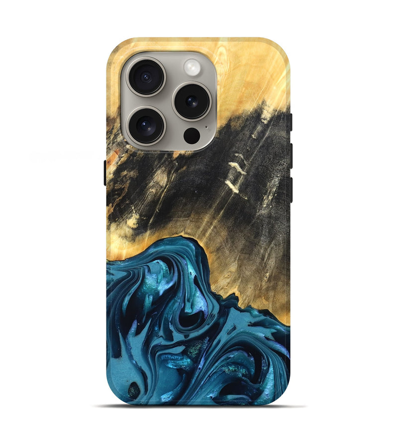 iPhone 16 Pro Wood Live Edge Phone Case - Truett (Blue, 821035)