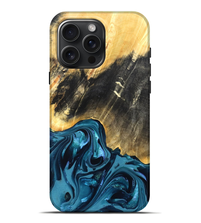 iPhone 16 Pro Max Wood Live Edge Phone Case - Truett (Blue, 821035)