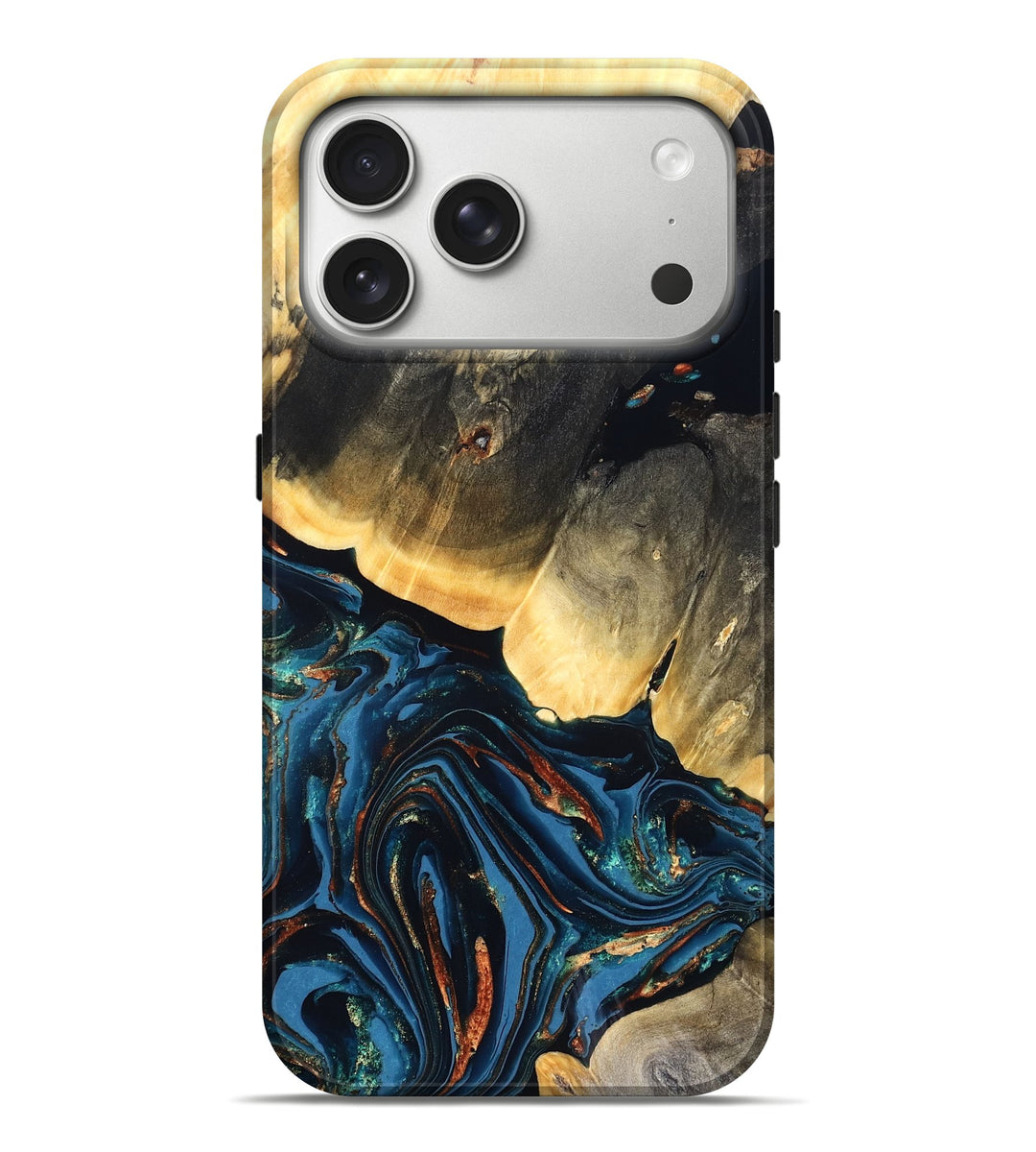 iPhone 17 Pro Max Wood Live Edge Phone Case - Odalys (Teal & Gold, 821036)