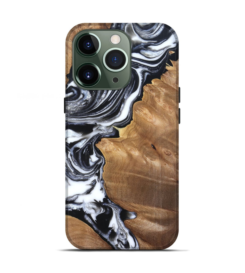 iPhone 13 Pro Wood Live Edge Phone Case - Alford (Black & White, 821037)
