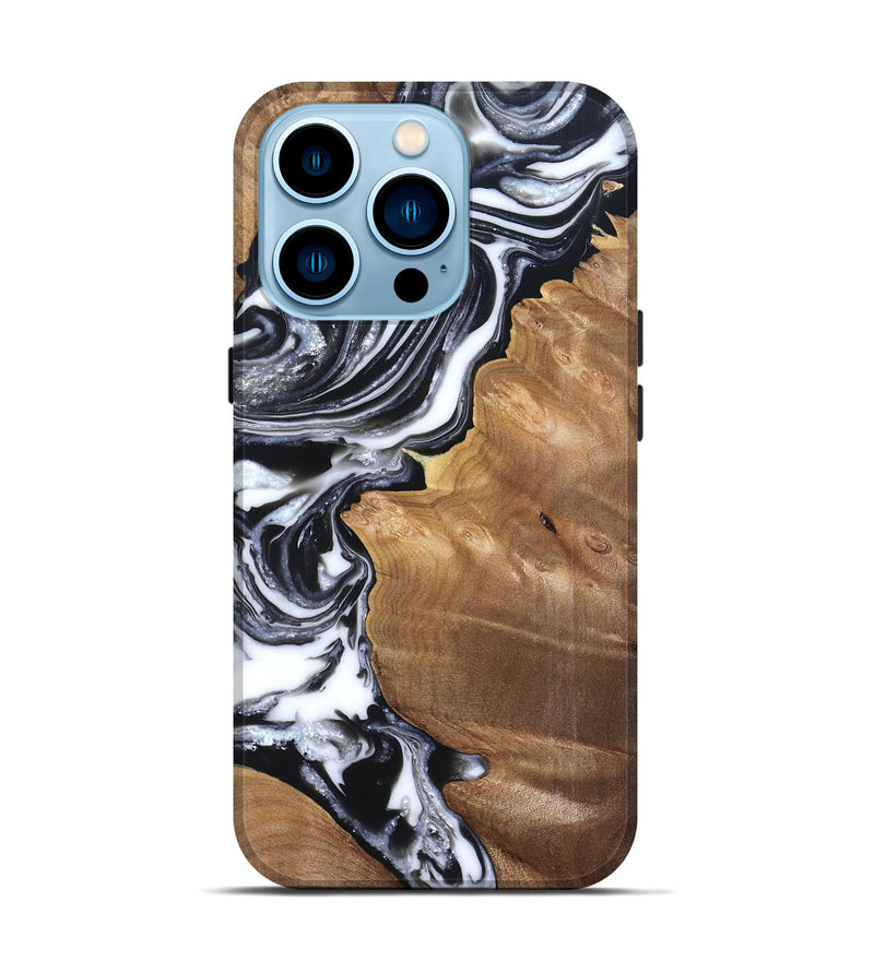 iPhone 14 Pro Wood Live Edge Phone Case - Alford (Black & White, 821037)