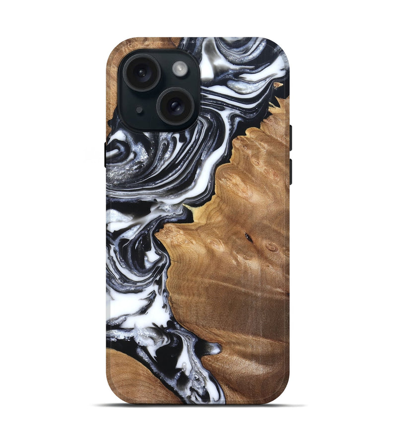 iPhone 15 Wood Live Edge Phone Case - Alford (Black & White, 821037)