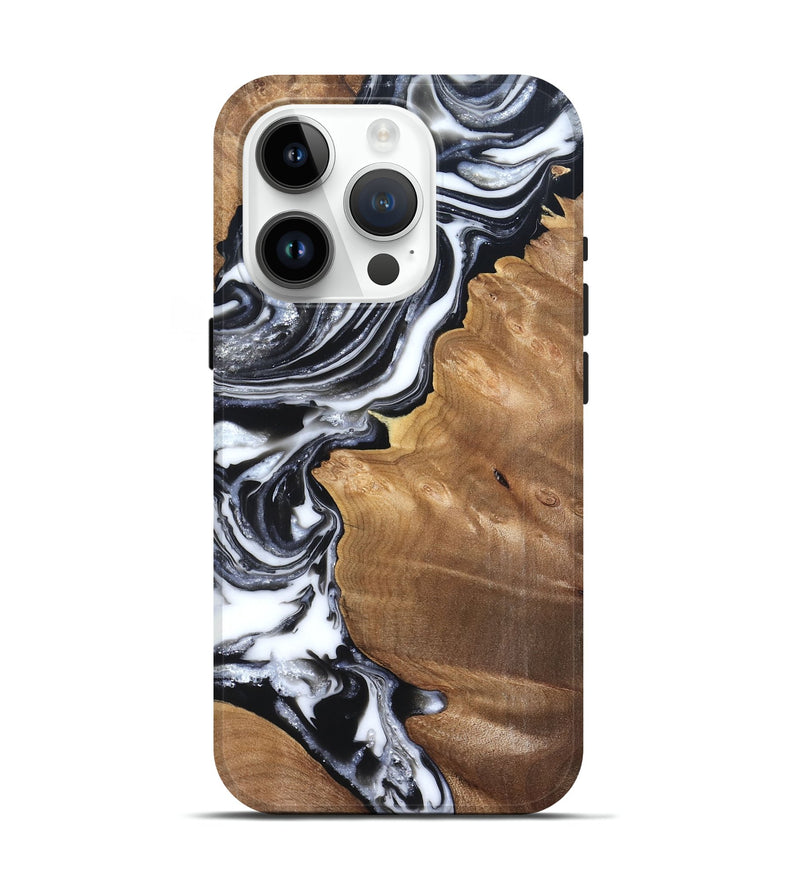 iPhone 15 Pro Wood Live Edge Phone Case - Alford (Black & White, 821037)