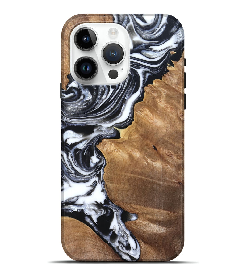 iPhone 15 Pro Max Wood Live Edge Phone Case - Alford (Black & White, 821037)