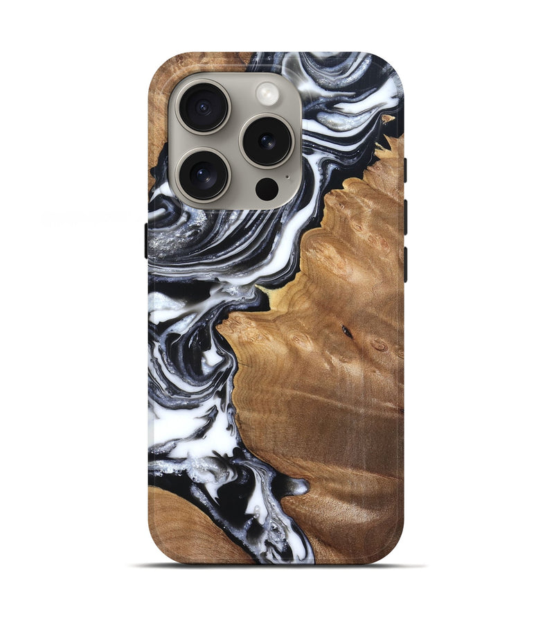 iPhone 16 Pro Wood Live Edge Phone Case - Alford (Black & White, 821037)