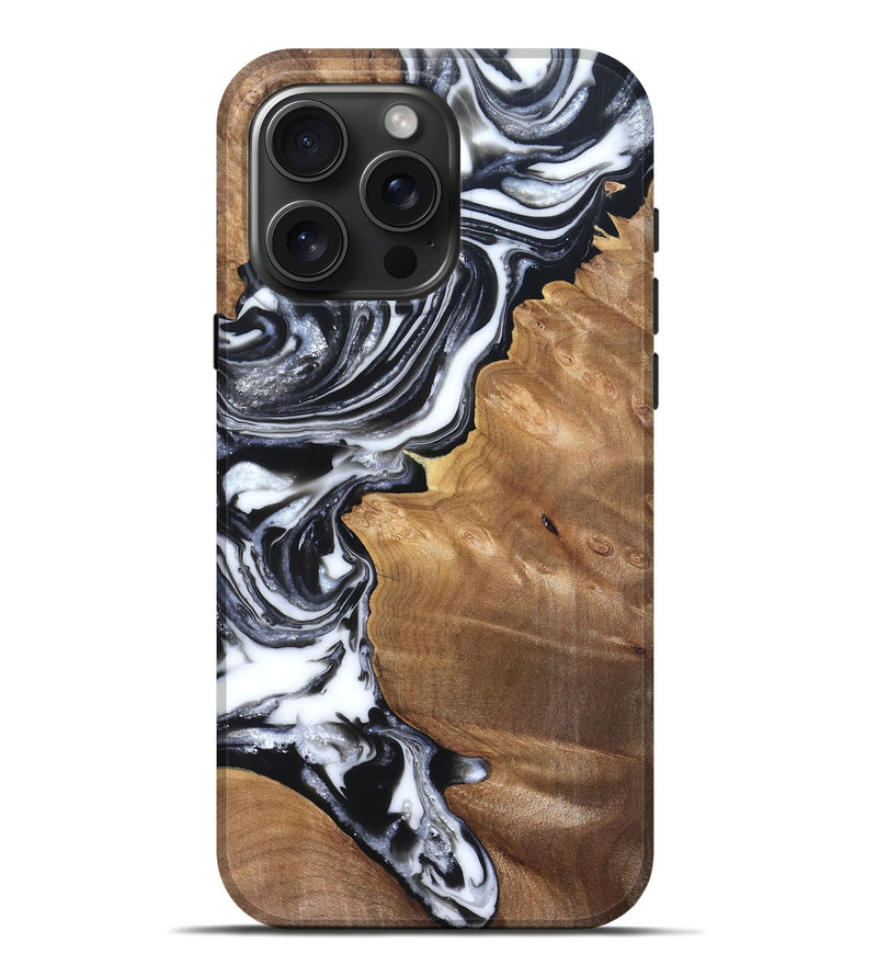iPhone 16 Pro Max Wood Live Edge Phone Case - Alford (Black & White, 821037)