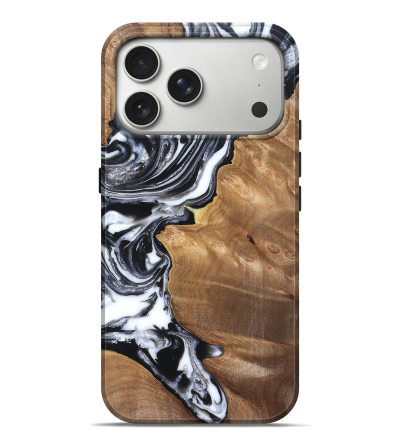 iPhone 17 Pro Max Wood Live Edge Phone Case - Alford (Black & White, 821037)