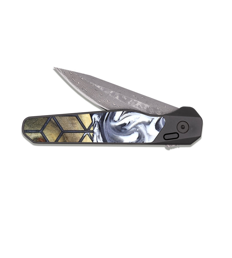 EDC Dark Damascus Wood Pocket Knife - Zion (Pattern, 821084)
