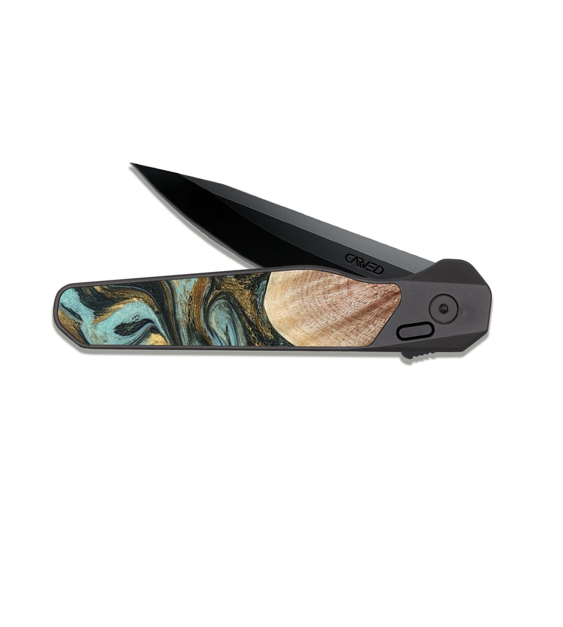 EDC Dark Slate Wood Pocket Knife - Briley (Teal & Gold, 821187)