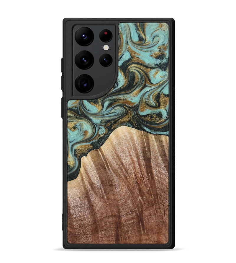 Galaxy S22 Ultra Wood Phone Case - Briley (Teal & Gold, 821187)