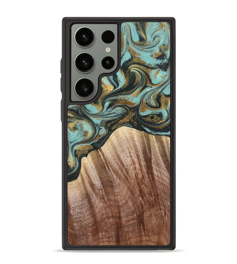 Galaxy S23 Ultra Wood Phone Case - Briley (Teal & Gold, 821187)