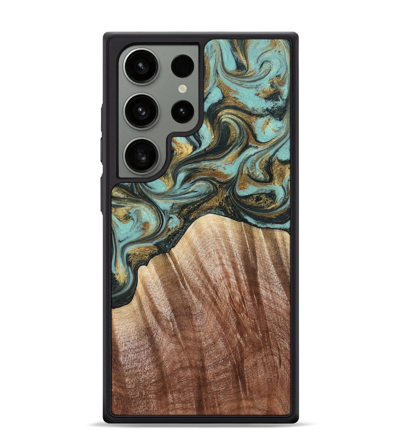 Galaxy S24 Ultra Wood Phone Case - Briley (Teal & Gold, 821187)