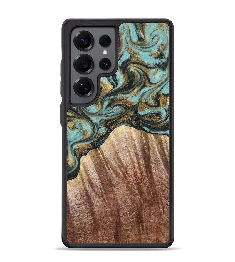 Galaxy S25 Ultra Wood Phone Case - Briley (Teal & Gold, 821187)