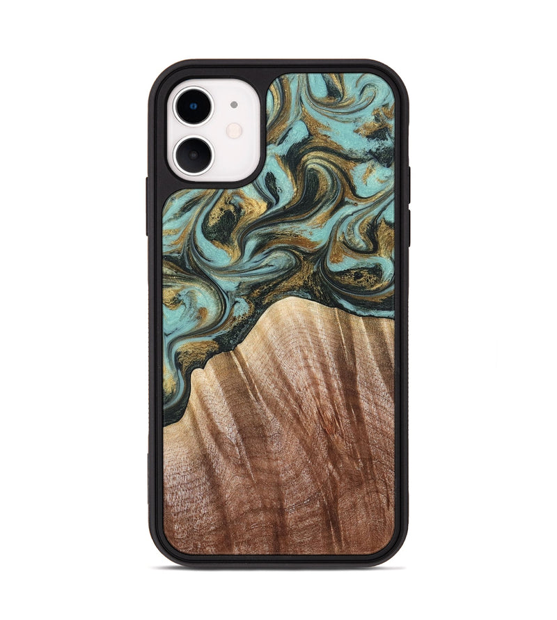 iPhone 11 Wood Phone Case - Briley (Teal & Gold, 821187)
