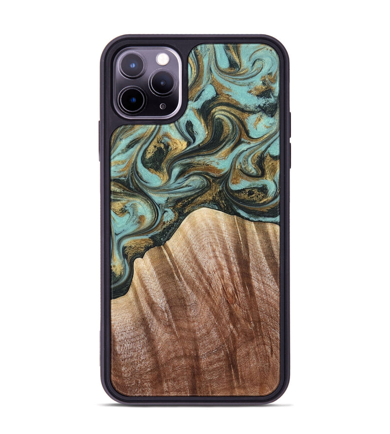 iPhone 11 Pro Max Wood Phone Case - Briley (Teal & Gold, 821187)