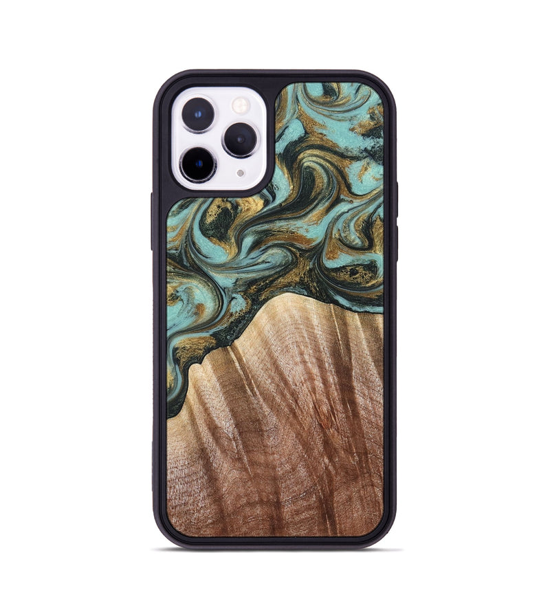 iPhone 11 Pro Wood Phone Case - Briley (Teal & Gold, 821187)