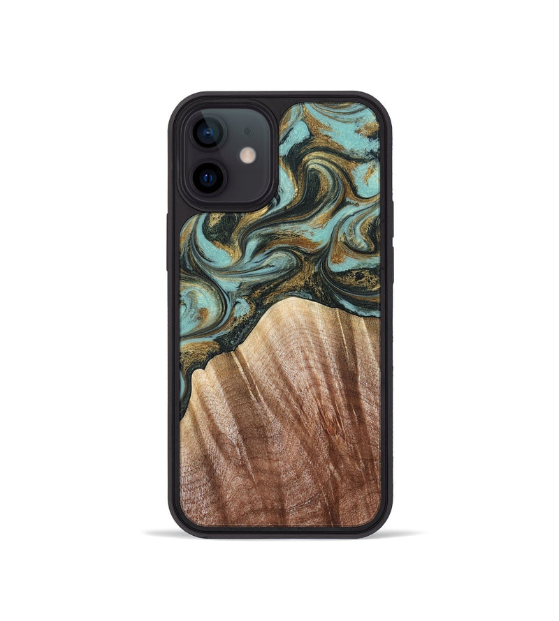 iPhone 12 mini Wood Phone Case - Briley (Teal & Gold, 821187)