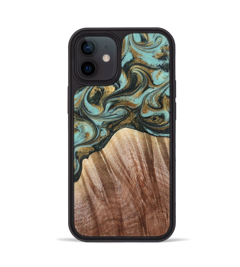 iPhone 12 Wood Phone Case - Briley (Teal & Gold, 821187)