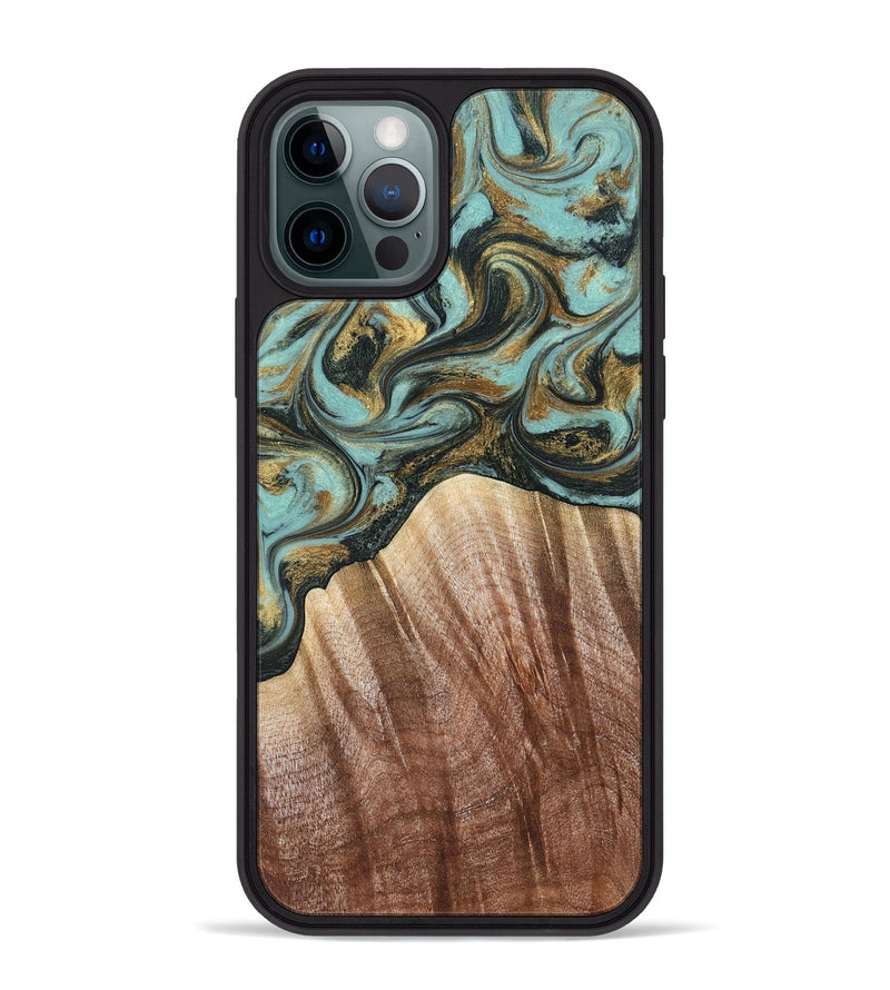 iPhone 12 Pro Max Wood Phone Case - Briley (Teal & Gold, 821187)