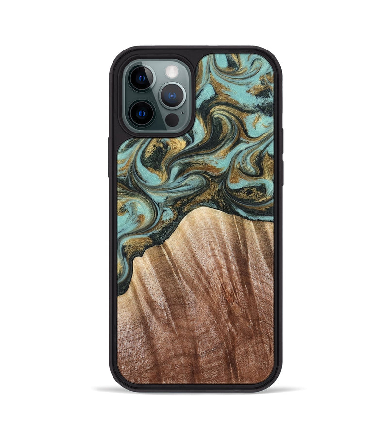 iPhone 12 Pro Wood Phone Case - Briley (Teal & Gold, 821187)
