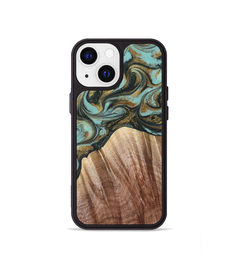 iPhone 13 mini Wood Phone Case - Briley (Teal & Gold, 821187)