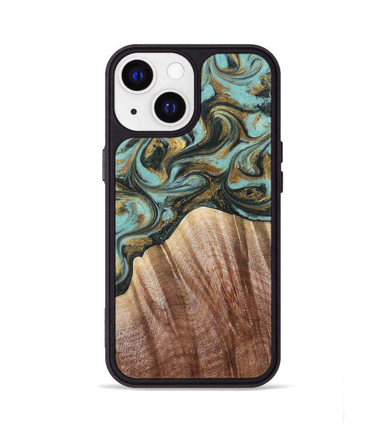 iPhone 13 Wood Phone Case - Briley (Teal & Gold, 821187)