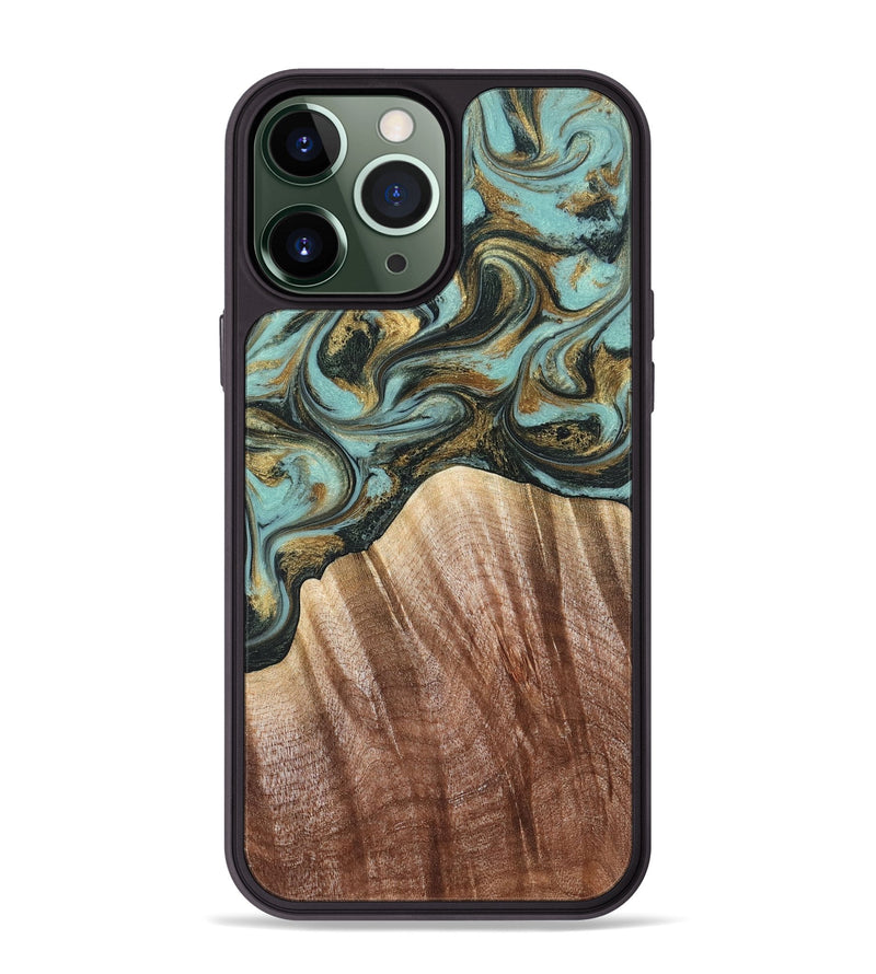 iPhone 13 Pro Max Wood Phone Case - Briley (Teal & Gold, 821187)