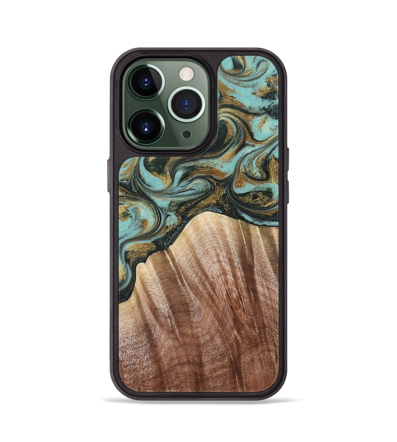 iPhone 13 Pro Wood Phone Case - Briley (Teal & Gold, 821187)