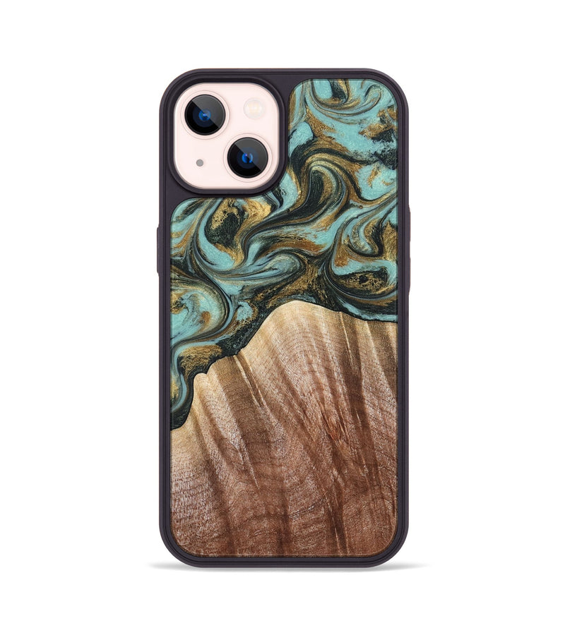 iPhone 14 Wood Phone Case - Briley (Teal & Gold, 821187)