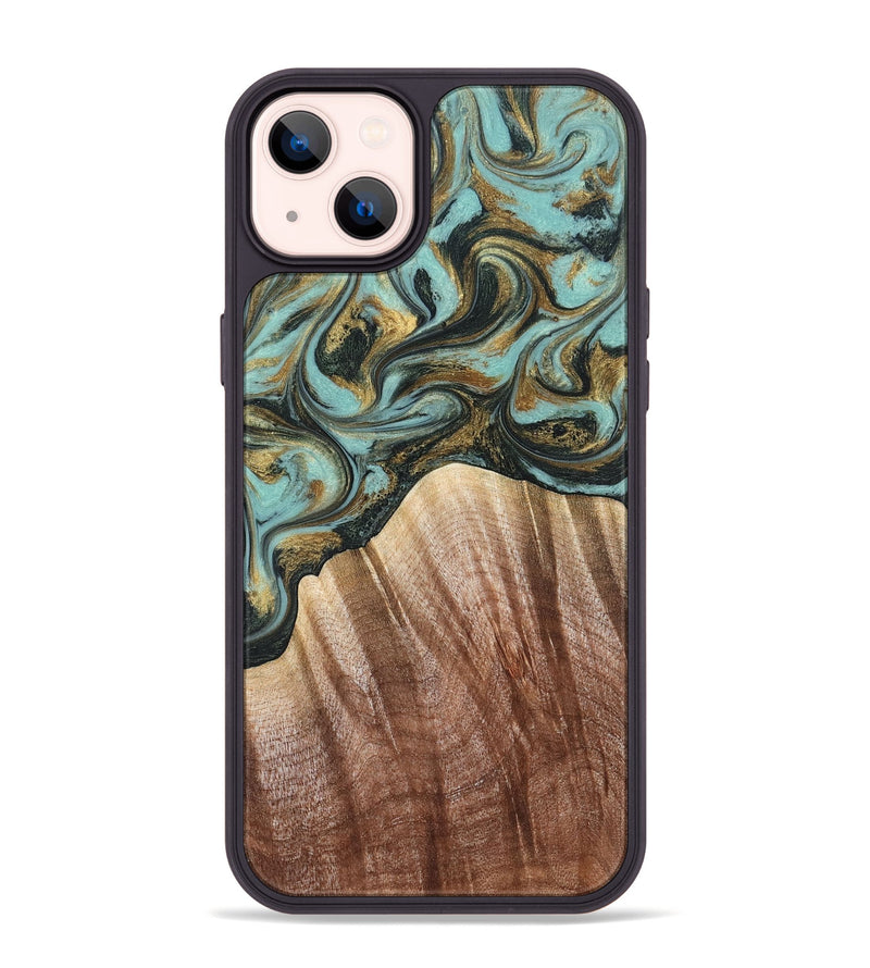 iPhone 14 Plus Wood Phone Case - Briley (Teal & Gold, 821187)