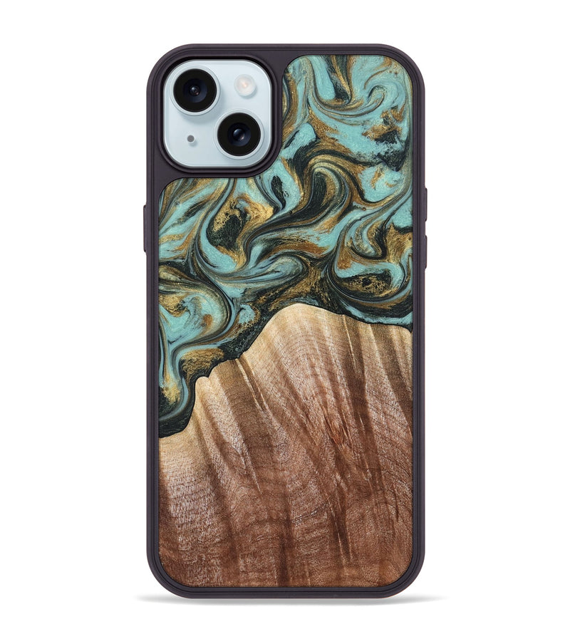 iPhone 15 Plus Wood Phone Case - Briley (Teal & Gold, 821187)