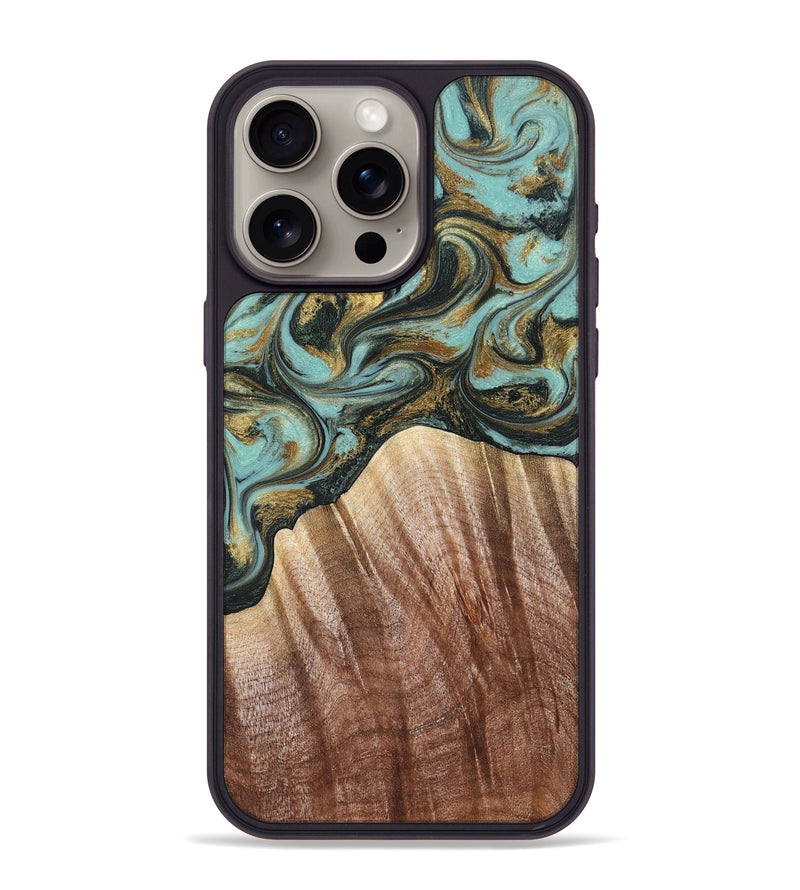 iPhone 15 Pro Max Wood Phone Case - Briley (Teal & Gold, 821187)