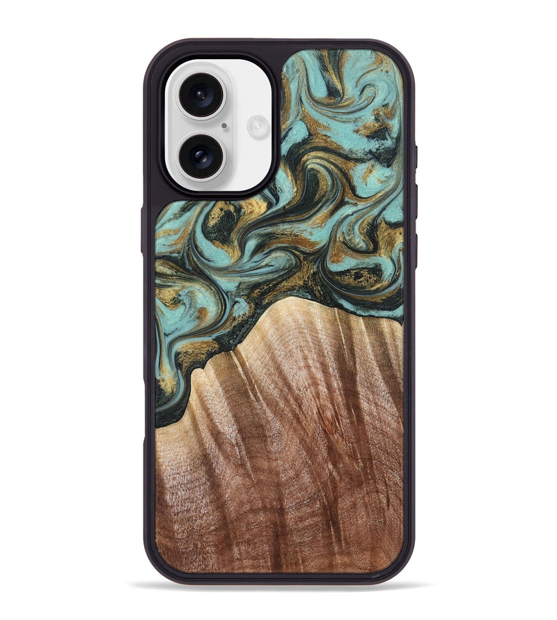 iPhone 16 Plus Wood Phone Case - Briley (Teal & Gold, 821187)