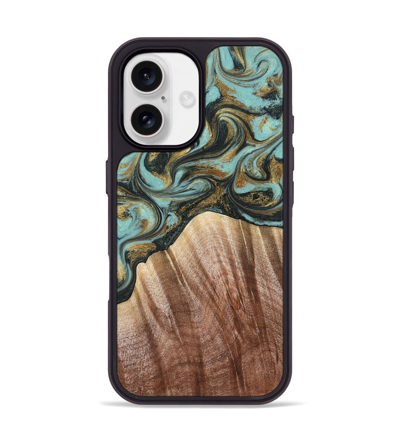 iPhone 17 Wood Phone Case - Briley (Teal & Gold, 821187)