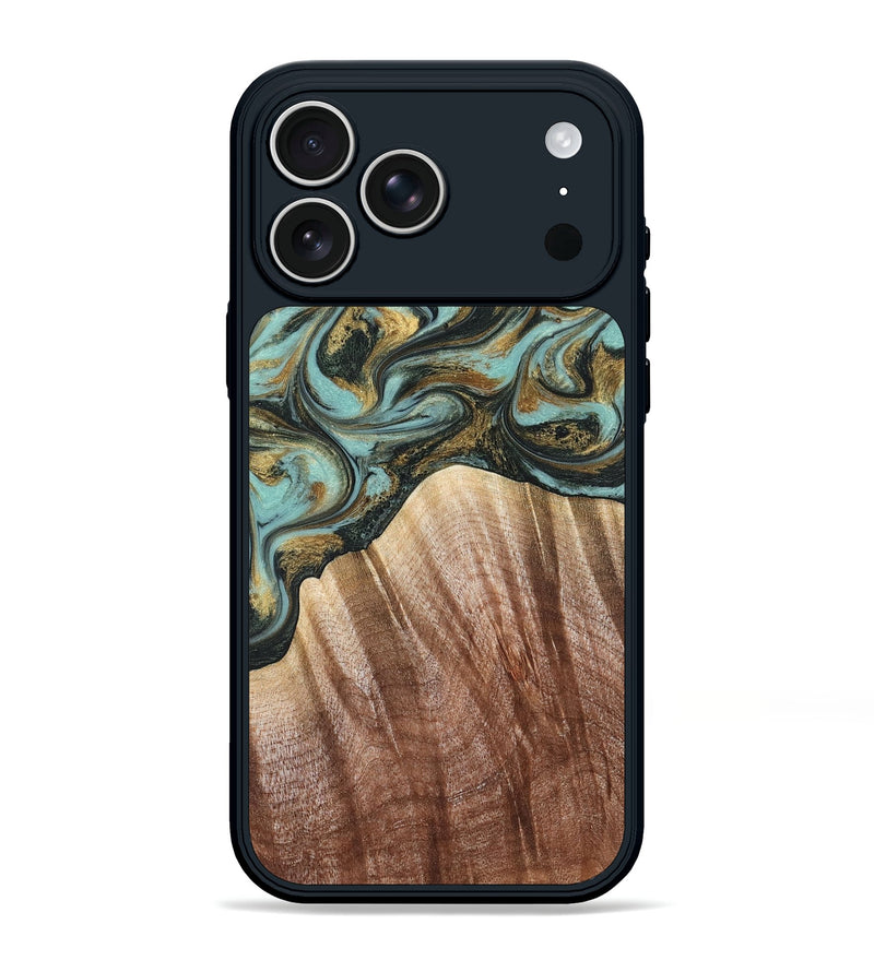 iPhone 17 Pro Max Wood Phone Case - Briley (Teal & Gold, 821187)