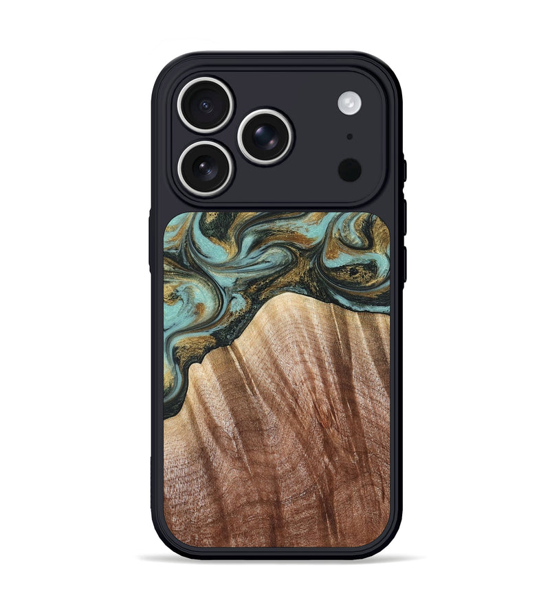 iPhone 17 Pro Wood Phone Case - Briley (Teal & Gold, 821187)