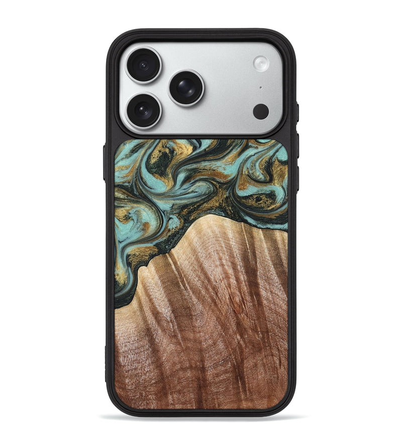 iPhone 18 Pro Max Wood Phone Case - Briley (Teal & Gold, 821187)