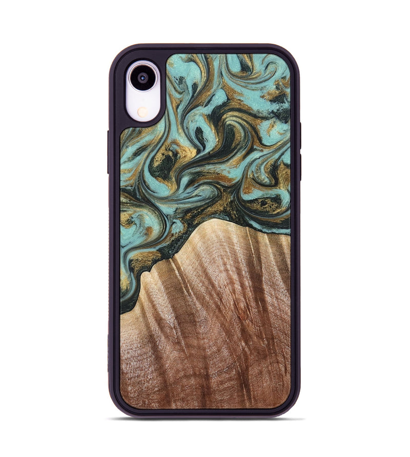 iPhone Xr Wood Phone Case - Briley (Teal & Gold, 821187)