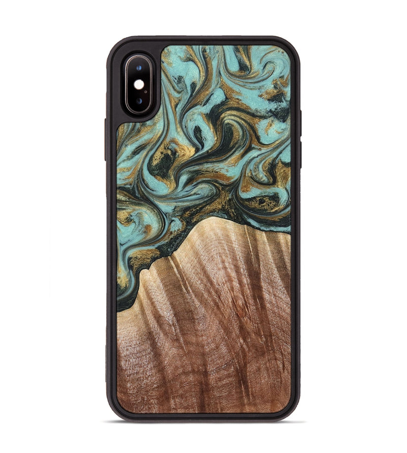 iPhone Xs Max Wood Phone Case - Briley (Teal & Gold, 821187)