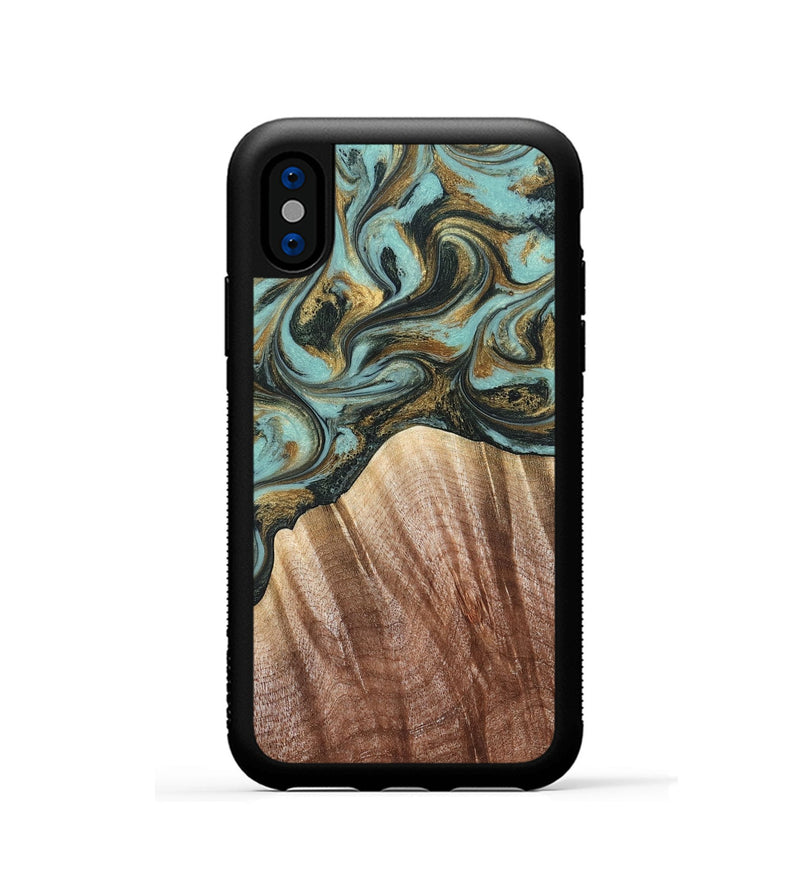 iPhone Xs Wood Phone Case - Briley (Teal & Gold, 821187)