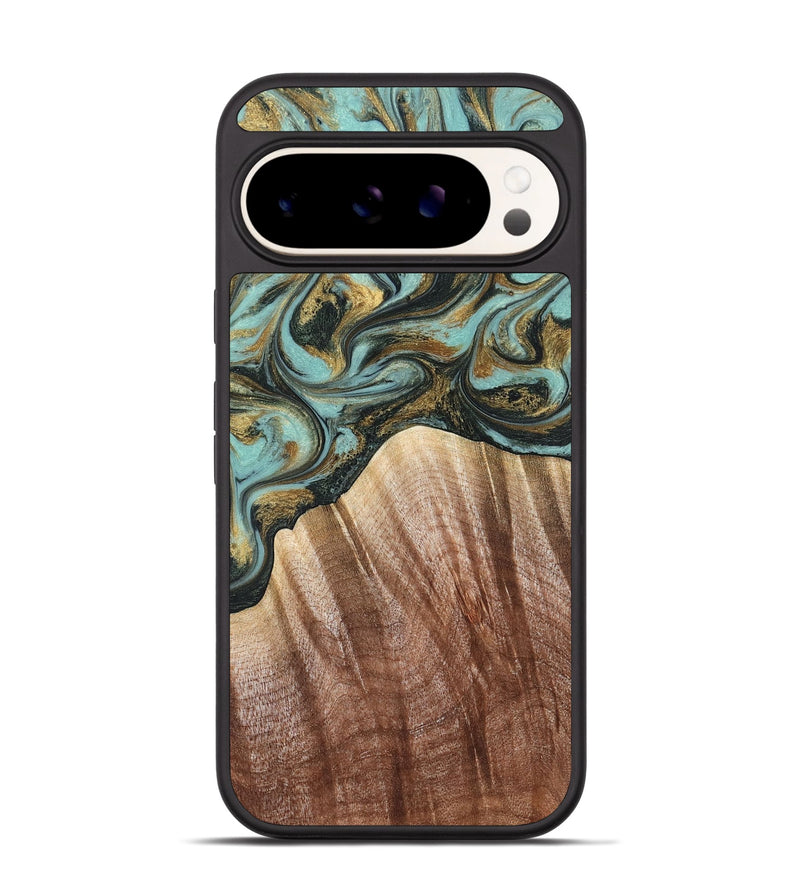 Pixel 9 Pro Wood Phone Case - Briley (Teal & Gold, 821187)