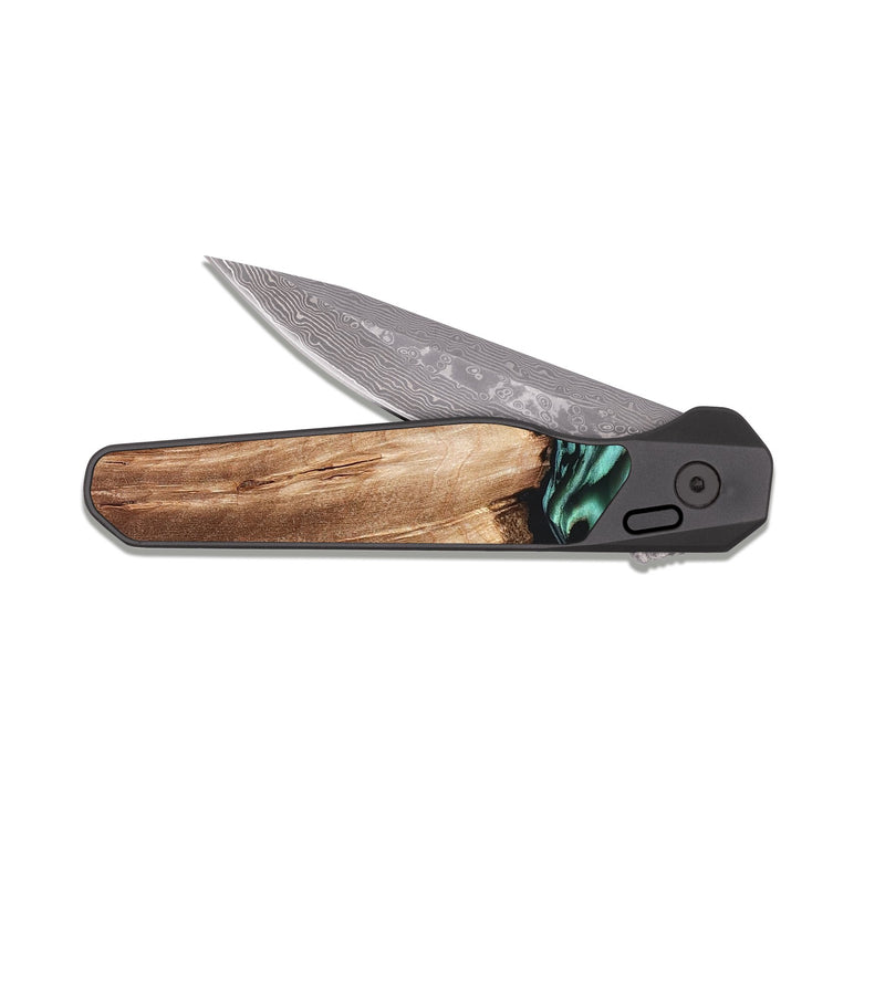 EDC Dark Damascus Wood Pocket Knife - Rufus (Green, 821188)