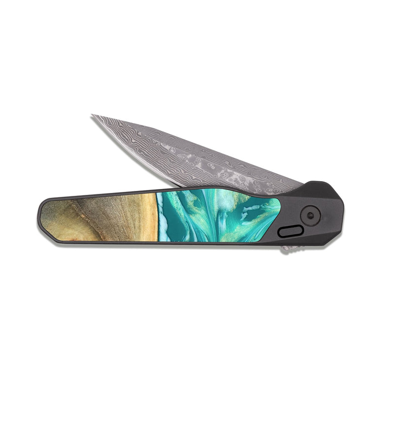 EDC Dark Damascus Wood Pocket Knife - Matteo (Green, 821189)