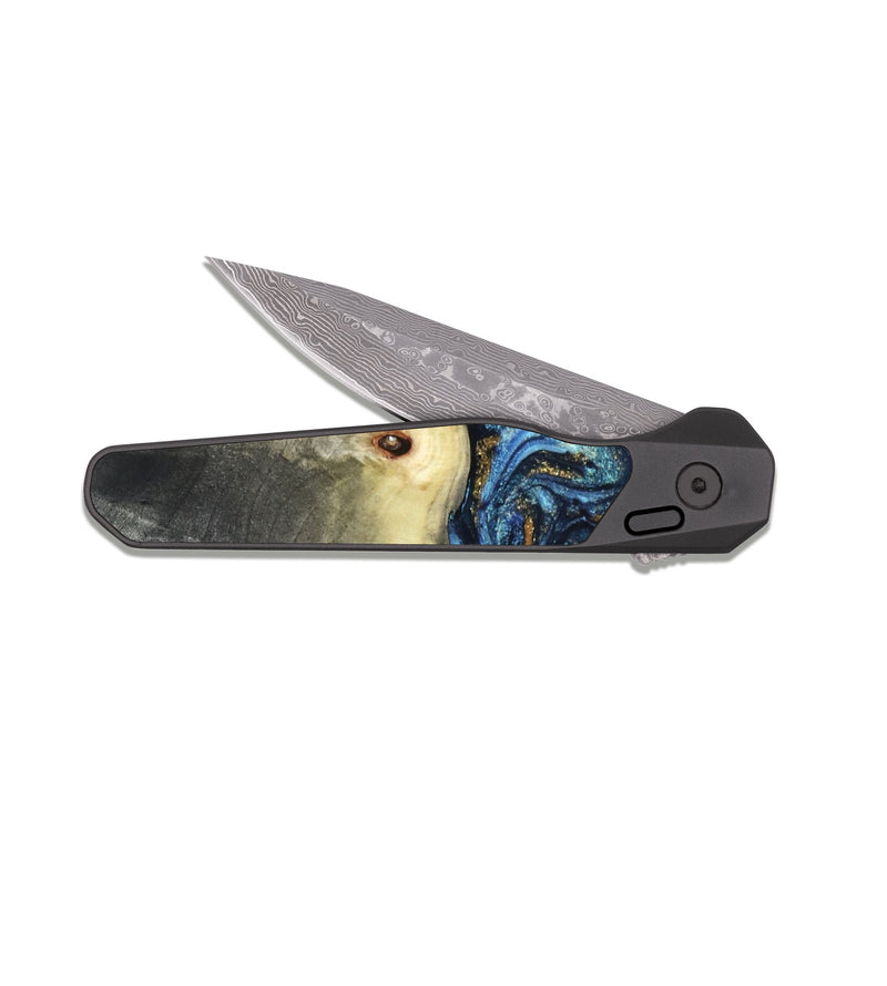 EDC Dark Damascus Wood Pocket Knife - Esme (Teal & Gold, 821192)