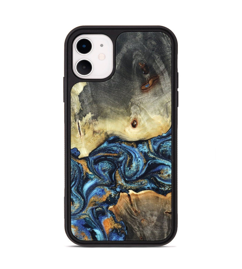 iPhone 11 Wood Phone Case - Esme (Teal & Gold, 821192)