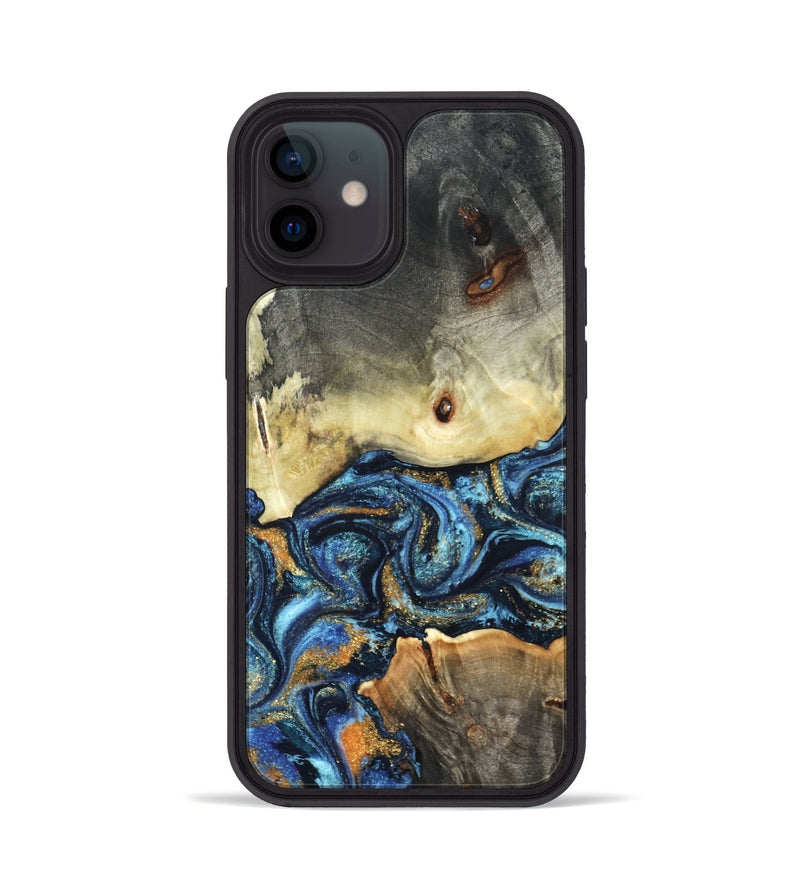 iPhone 12 Wood Phone Case - Esme (Teal & Gold, 821192)