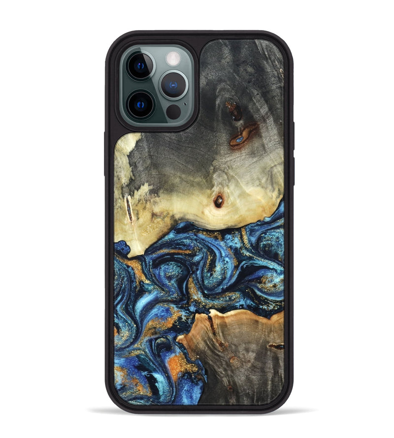 iPhone 12 Pro Max Wood Phone Case - Esme (Teal & Gold, 821192)