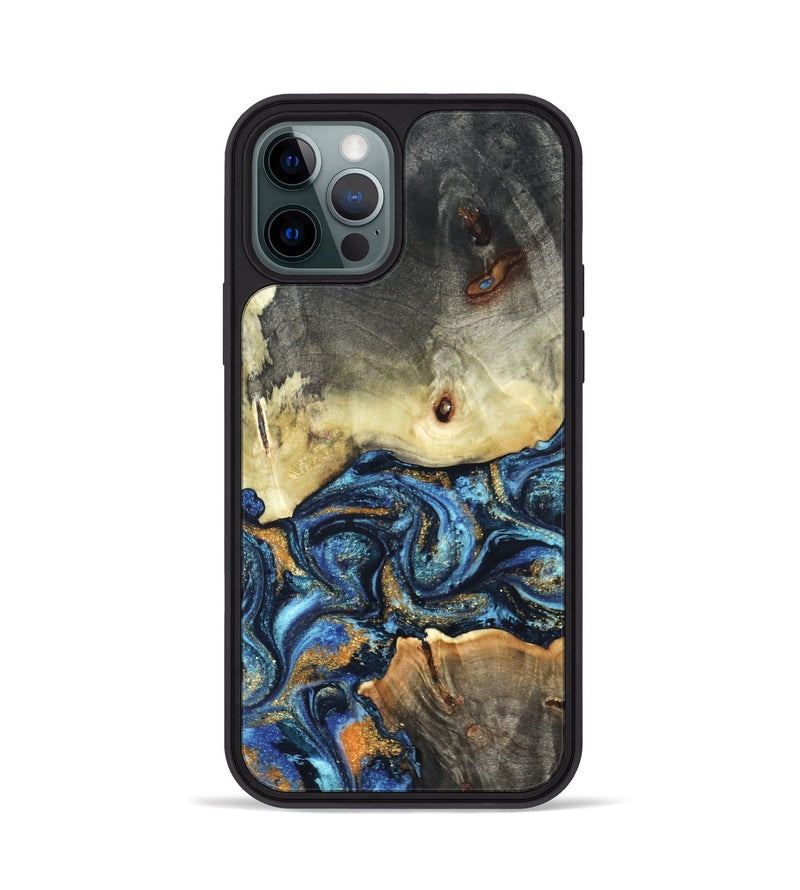 iPhone 12 Pro Wood Phone Case - Esme (Teal & Gold, 821192)