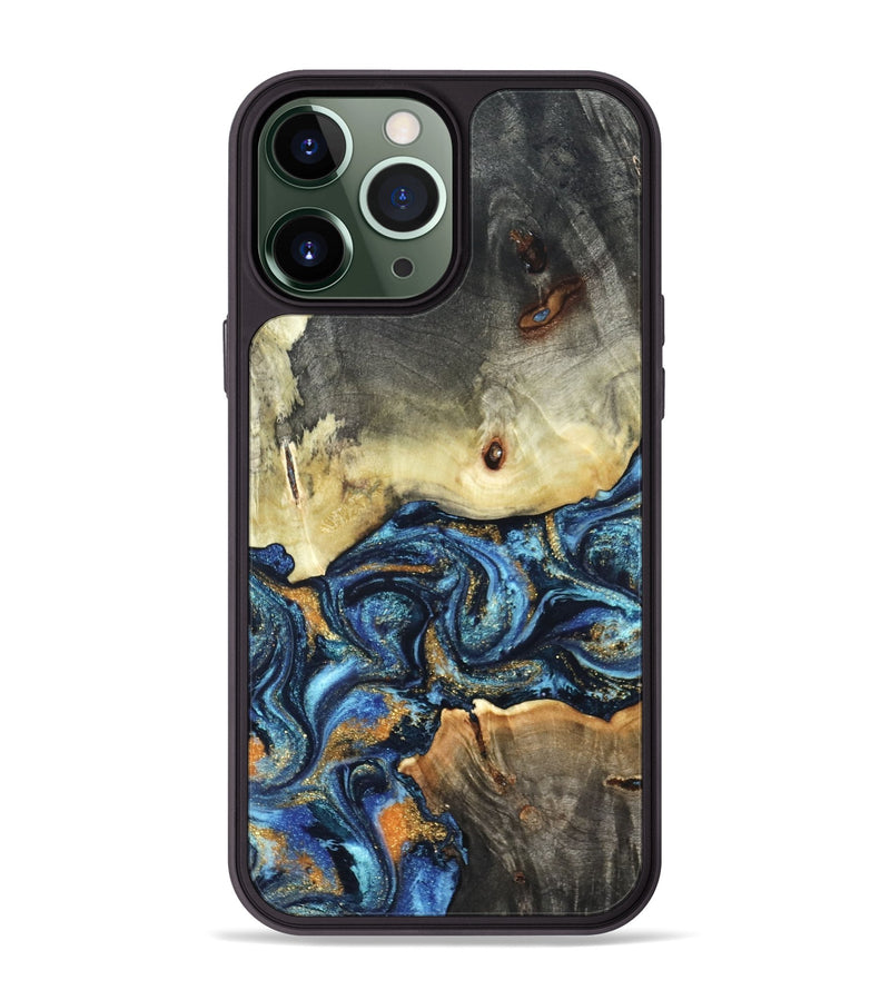 iPhone 13 Pro Max Wood Phone Case - Esme (Teal & Gold, 821192)