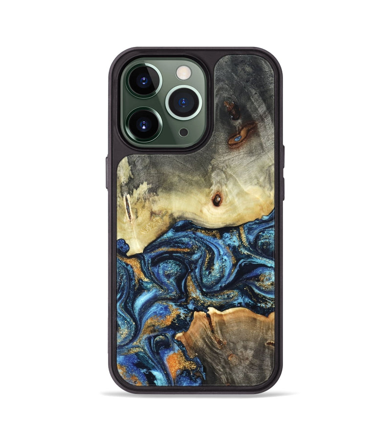 iPhone 13 Pro Wood Phone Case - Esme (Teal & Gold, 821192)